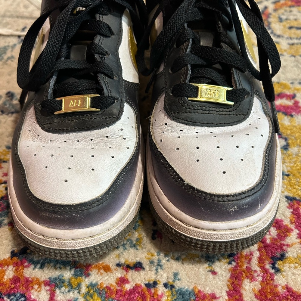 Nike Air Force 1 Black and White with Gold Details